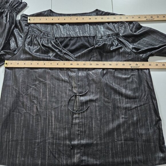 Current Air Top Womens L Black LS V-Neck Shimmery Seersucker Back Anthropology - Picture 4 of 16